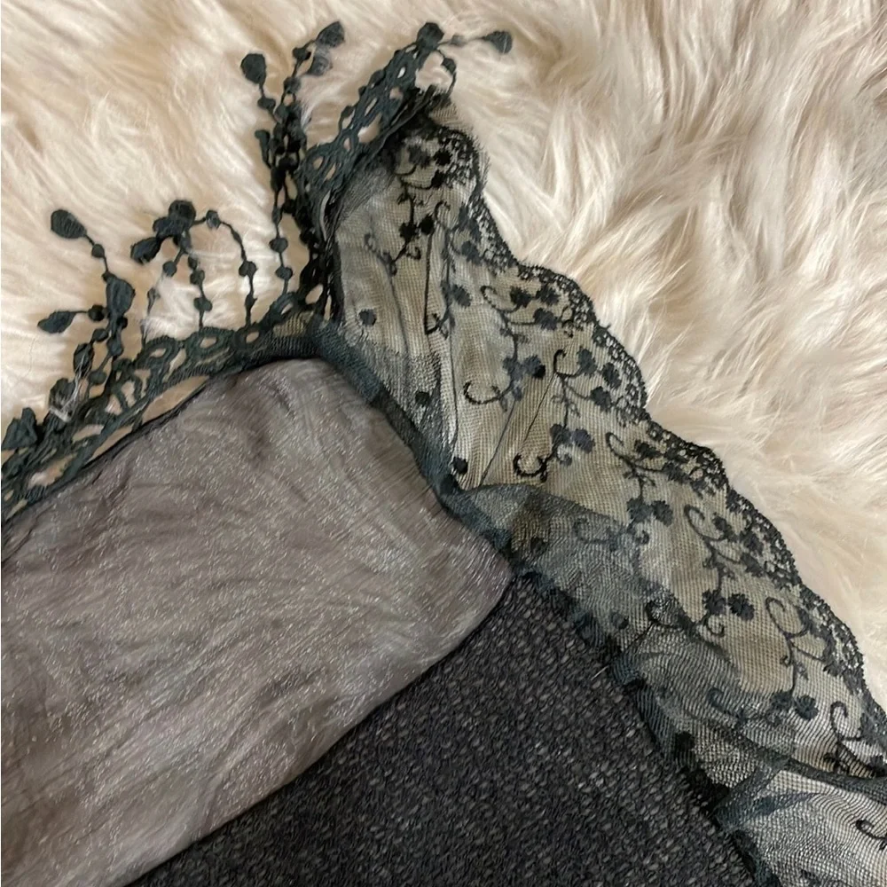 Pretty Black Fringe & Lace Scarf